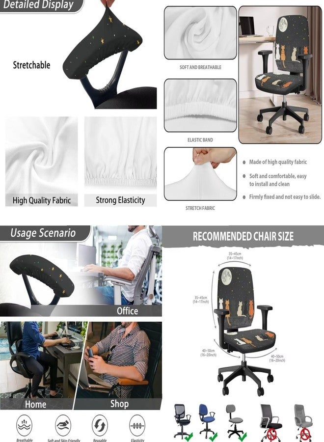 Wanzuoeng Computer Chair Cover Set, Cat Moon Star Print Computer Chair Seat Covers with Armrest Covers, Anti-Dust Office Chair Seat Cover Office Chair Back Cover and Office Chair Armrest Covers - Image 5